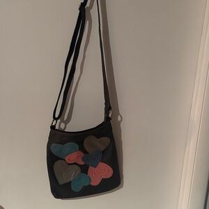XOXO Black Crossbody Bag with Heart Accents